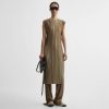 RAZOR PLEAT DRESS | khaki poly jersey