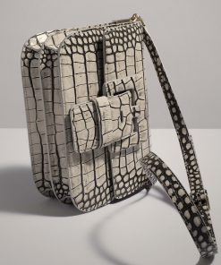 Sac "Touch Me" en cuir gaufré ivoire patiné noir