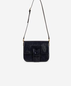 Sac "Touch Me" en cuir verni bleu nuit