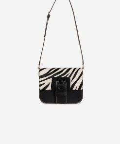 Sac "Touch Me" en cuir noir et pony zèbre